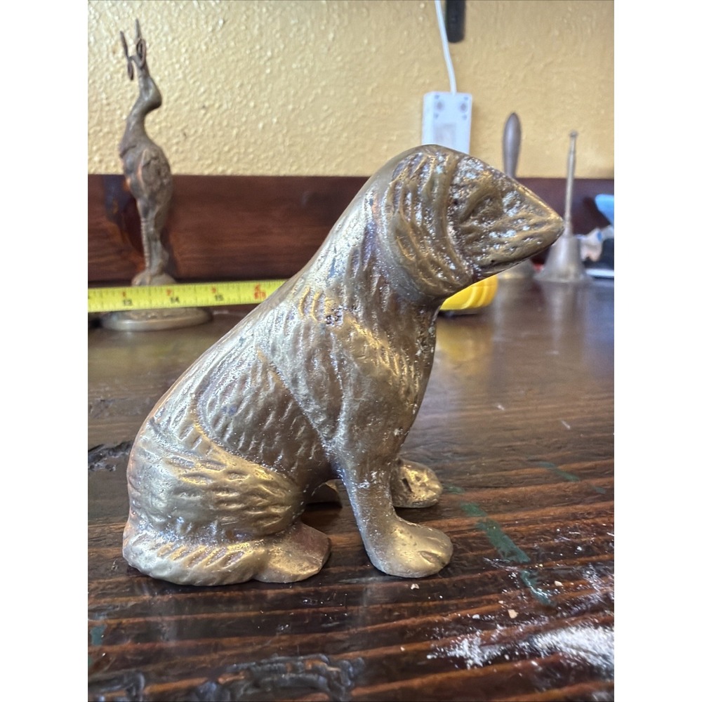 Vintage Brass Dog Retriever Paperweight Figurine Trinket